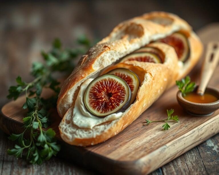 Franse baguette gevuld met brie en vijgen