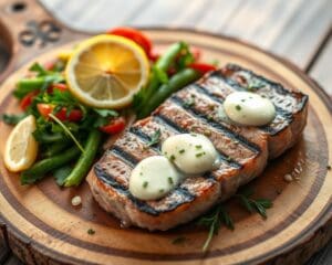 Gegrilde tonijnsteak met citroen en kruidenboter