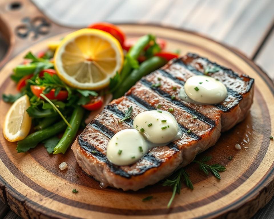 Gegrilde tonijnsteak met citroen en kruidenboter