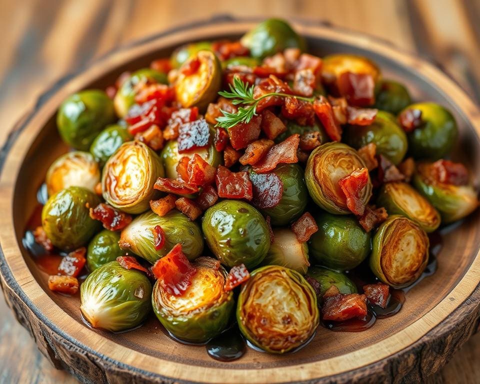 Geroosterde spruitjes met balsamico en spekjes