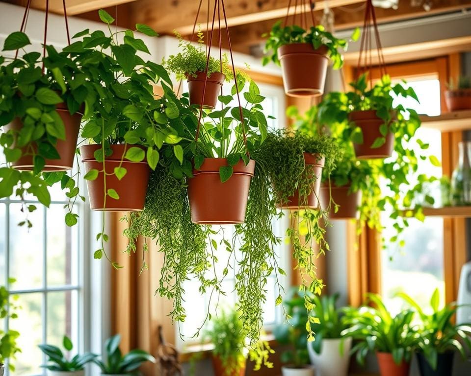 Hangplantenpotten voor een groene keuken voor frisse lucht