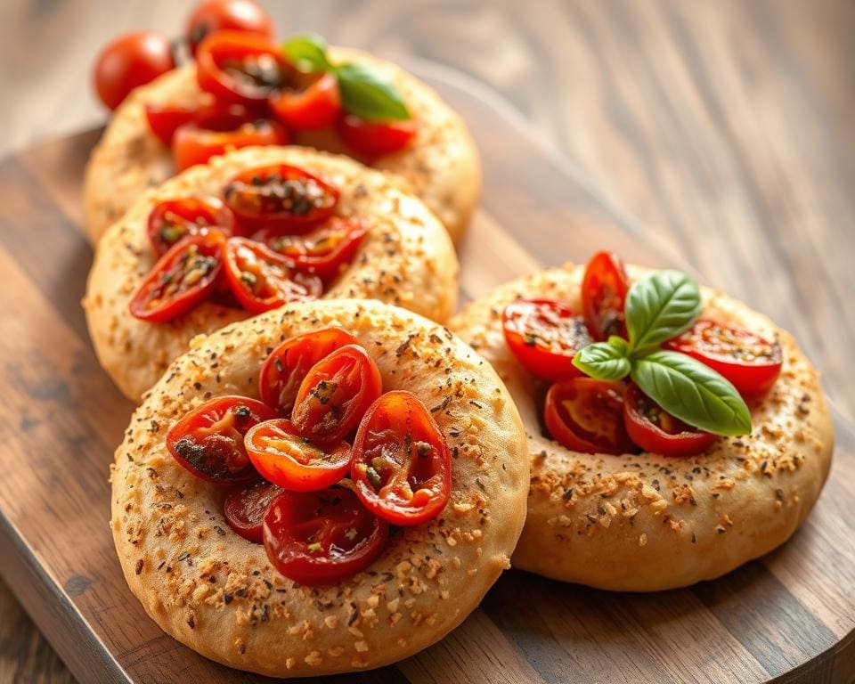 Knapperige bagels met zongedroogde tomaten