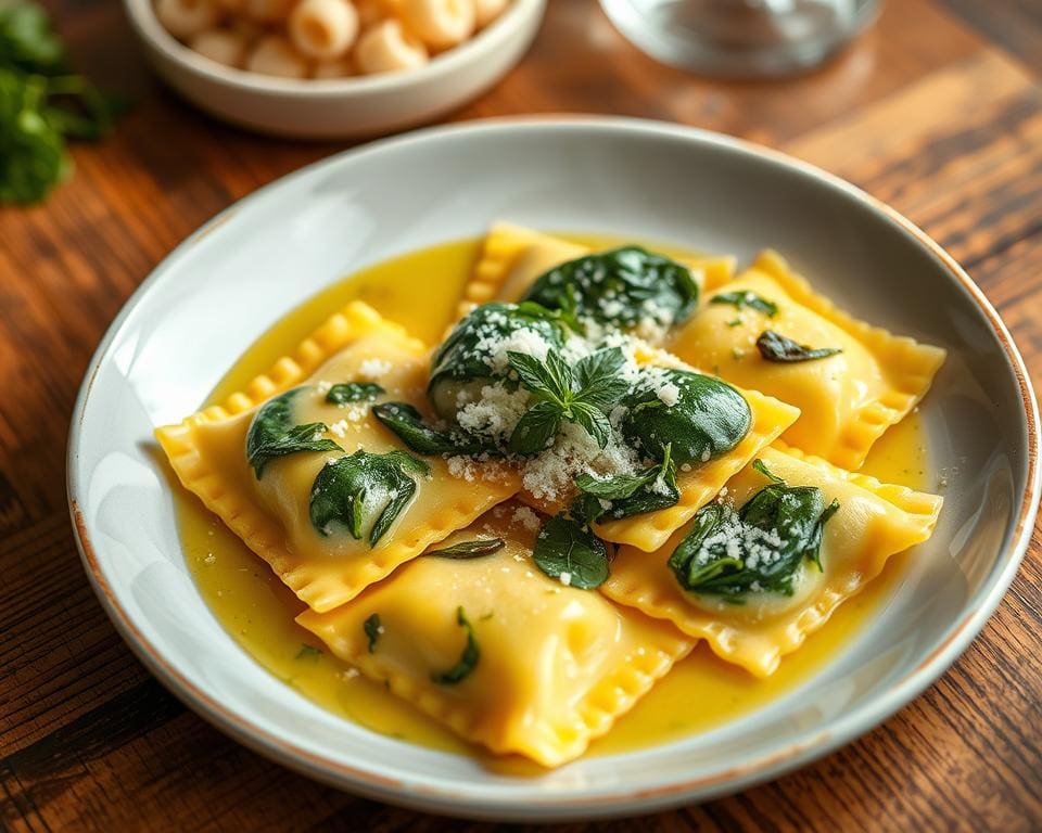 Ravioli met spinazie en ricotta in botersaus