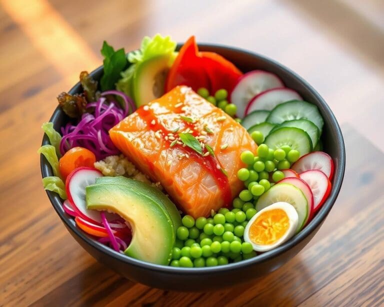 Recept voor een kleurrijke Poké Bowl met zalm