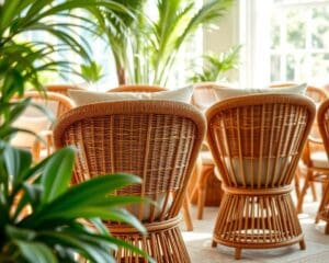 Rieten stoelen met een gewatteerde rugsteun