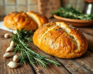 Rozemarijnknoflookbrood uit eigen oven