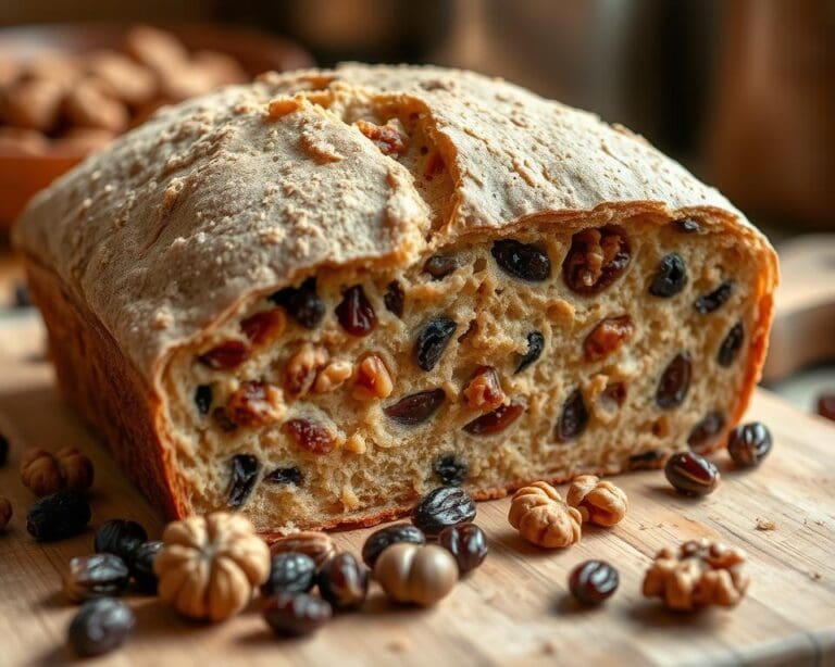 Rustiek boerenbrood met walnoten en rozijnen