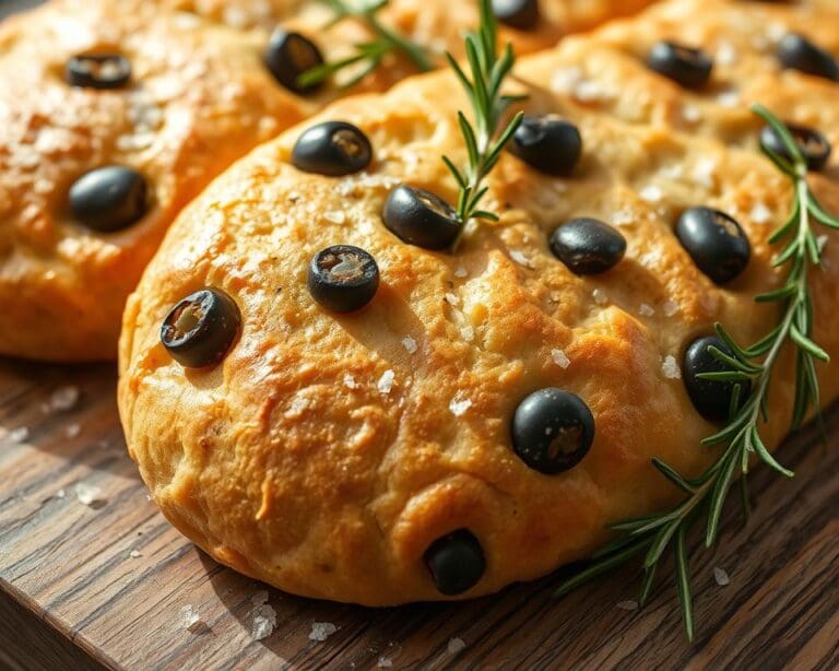 Zachte focaccia met olijven en rozemarijn