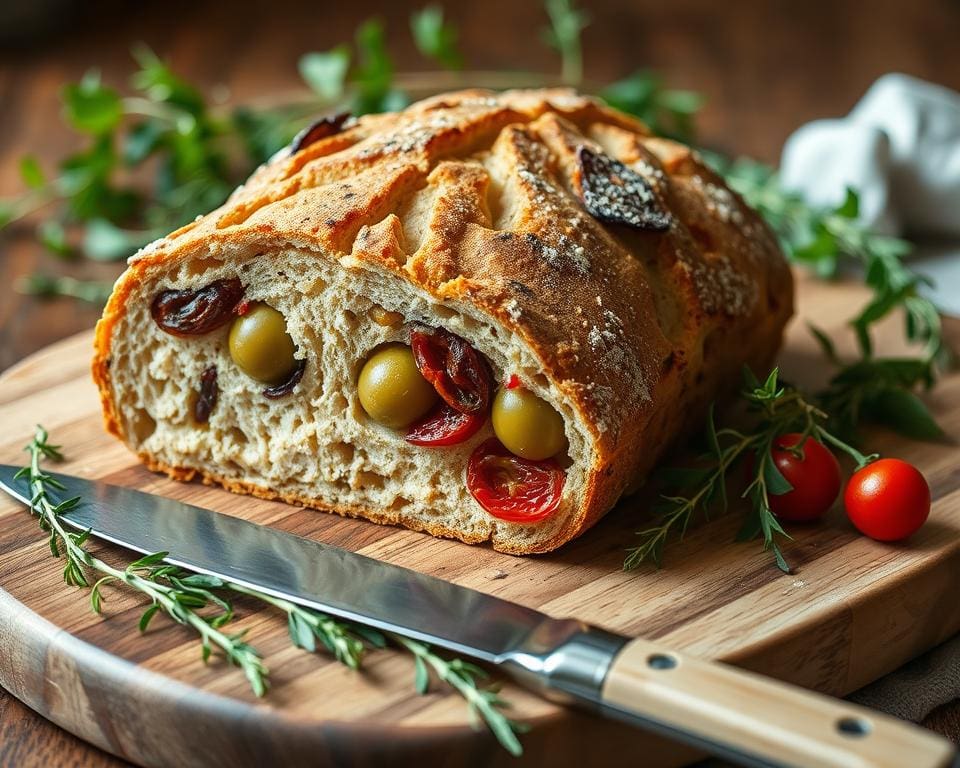 brood recept met olijven en zongedroogde tomaatjes