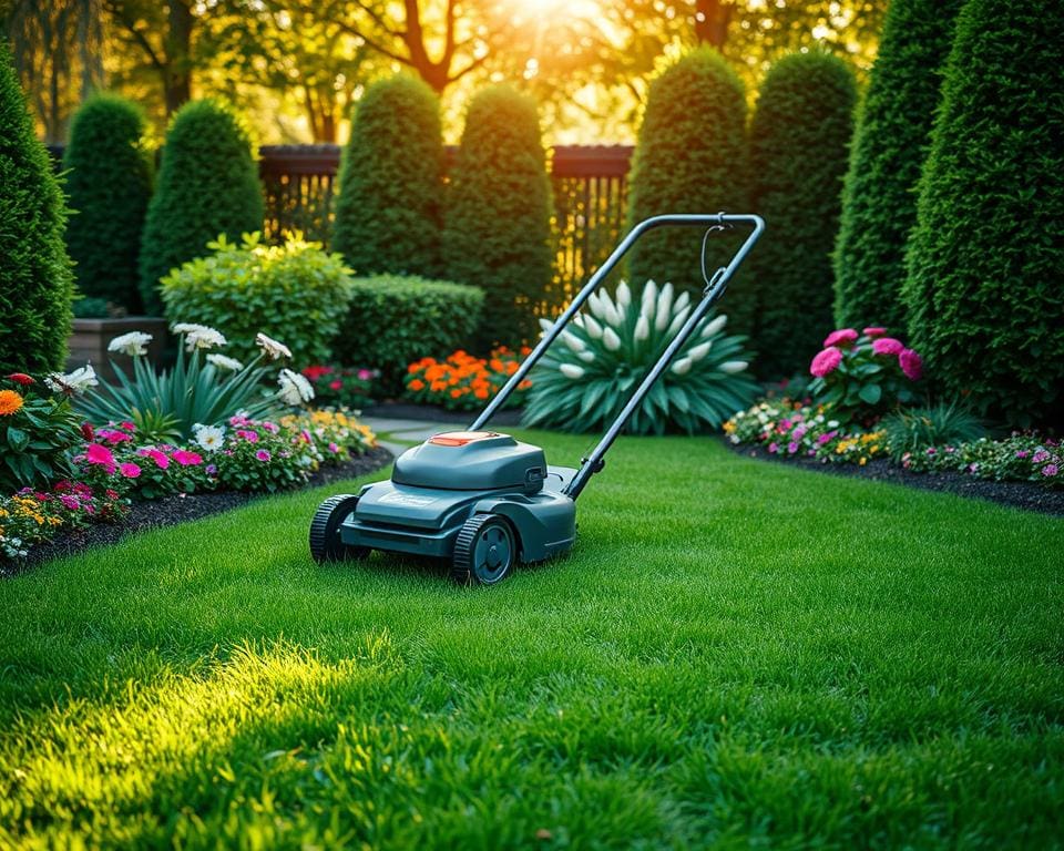 gras maaien in kleine tuin