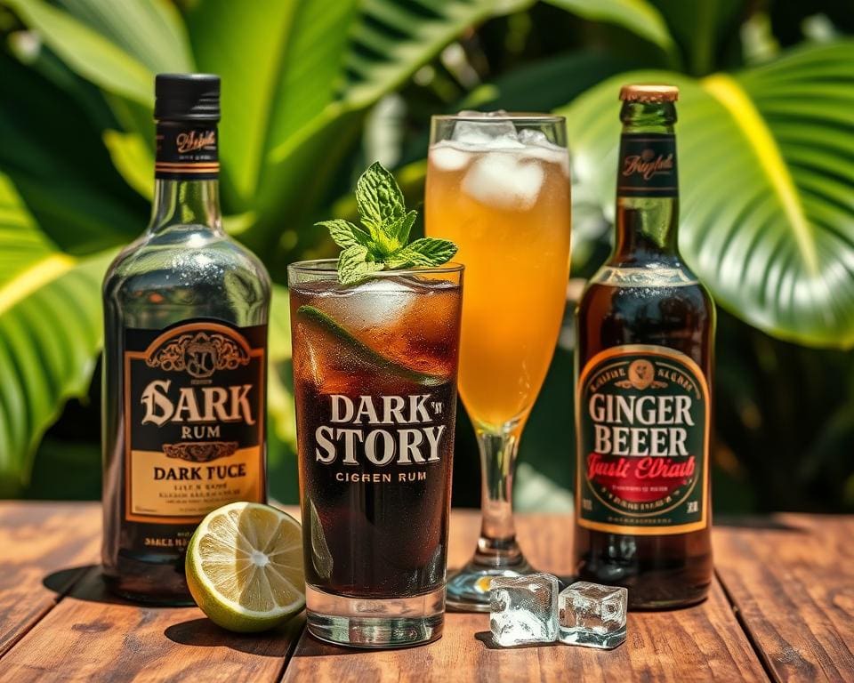 ingrediënten voor een Dark 'n Stormy cocktail