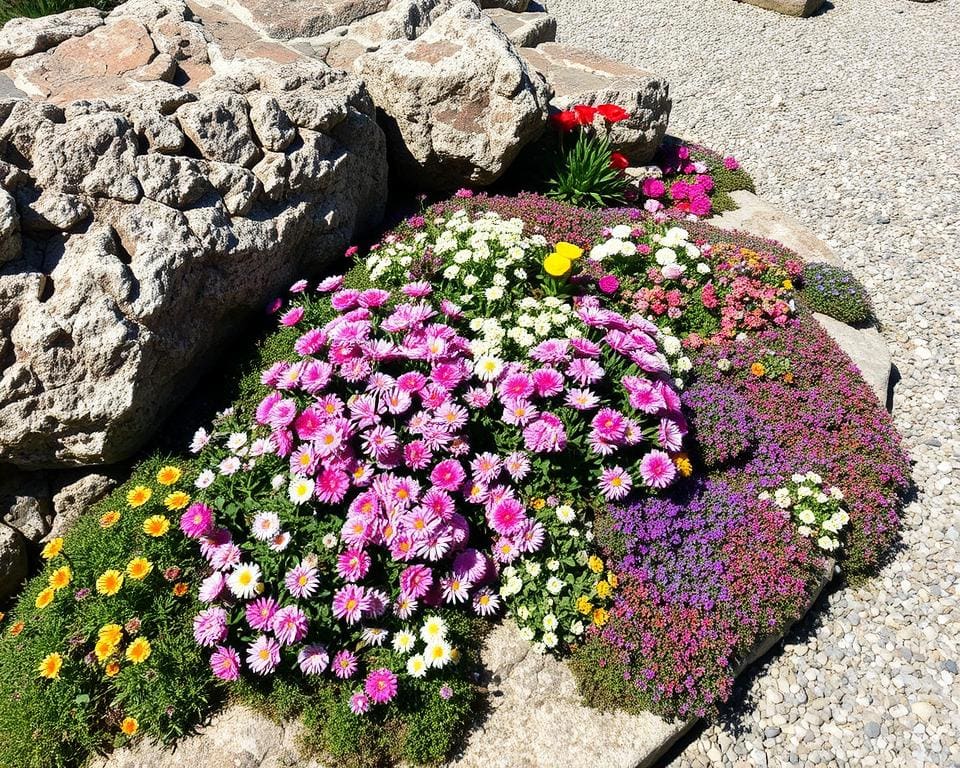 rotstuin beplanting met bloemen