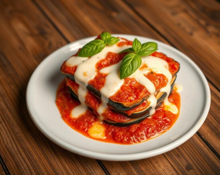Aubergine parmigiana met een romige kaassaus