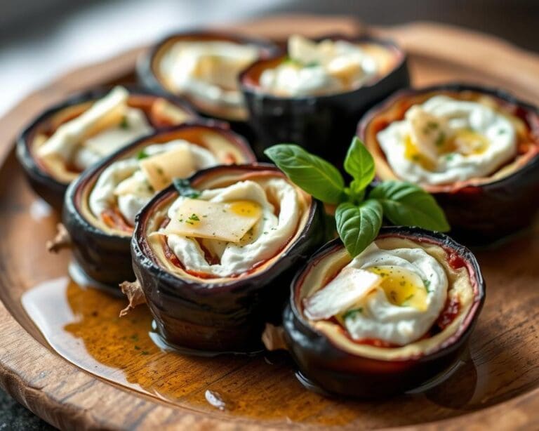 Auberginerolletjes gevuld met ricotta en Parmezaan
