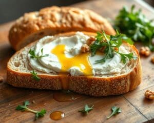 Ciabatta met geitenkaas en honingdressing