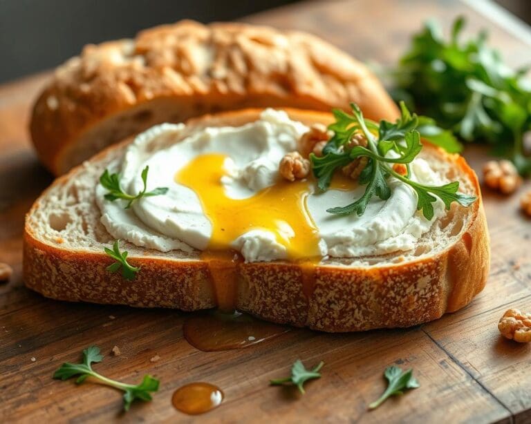 Ciabatta met geitenkaas en honingdressing