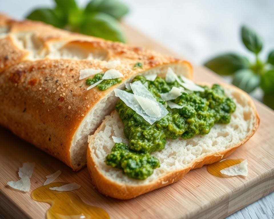 Ciabatta met verse pesto en Parmezaanse kaas