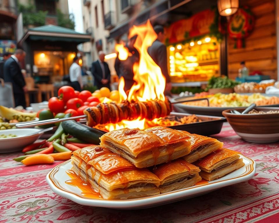 Eetgewoontes in Turkije met Turkse kebab en baklava