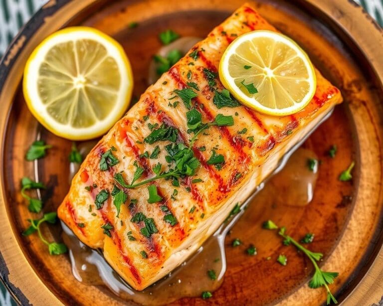 Gegrilde zalmfilet met een citroen-kruidenmarinade