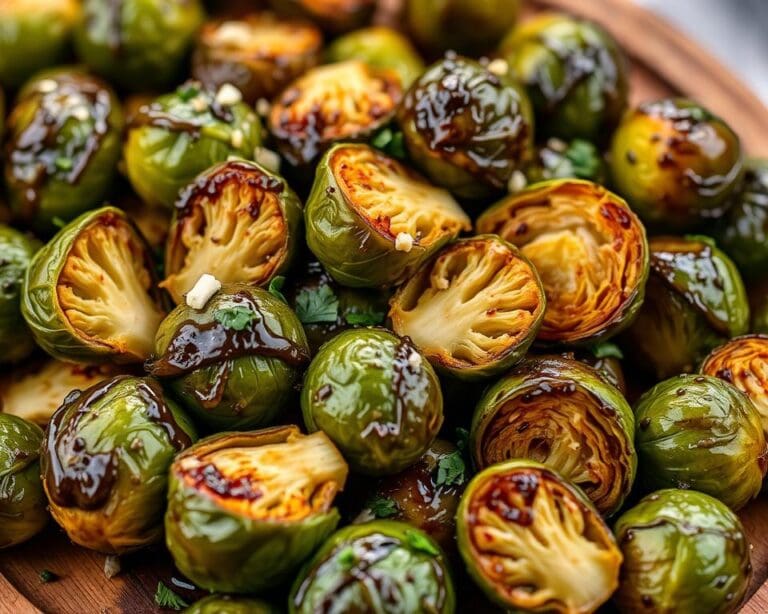 Geroosterde spruitjes met balsamico en knoflook