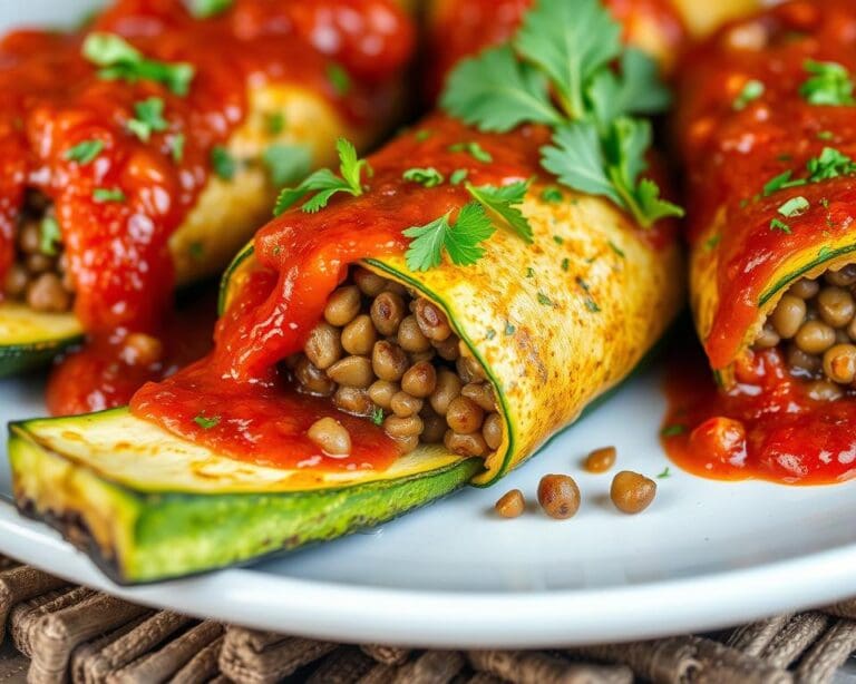 Gevulde courgettes met linzen en een tomatensaus