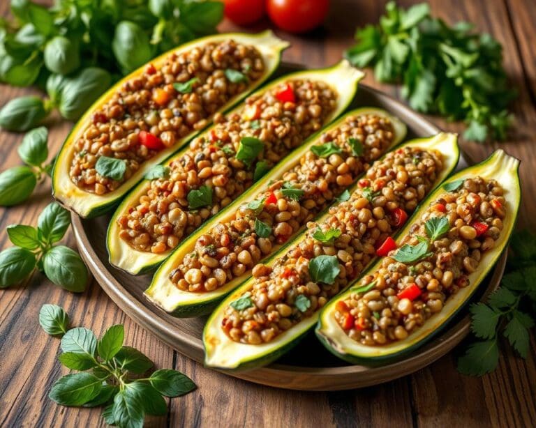 Gevulde courgettes met linzen en verse kruiden