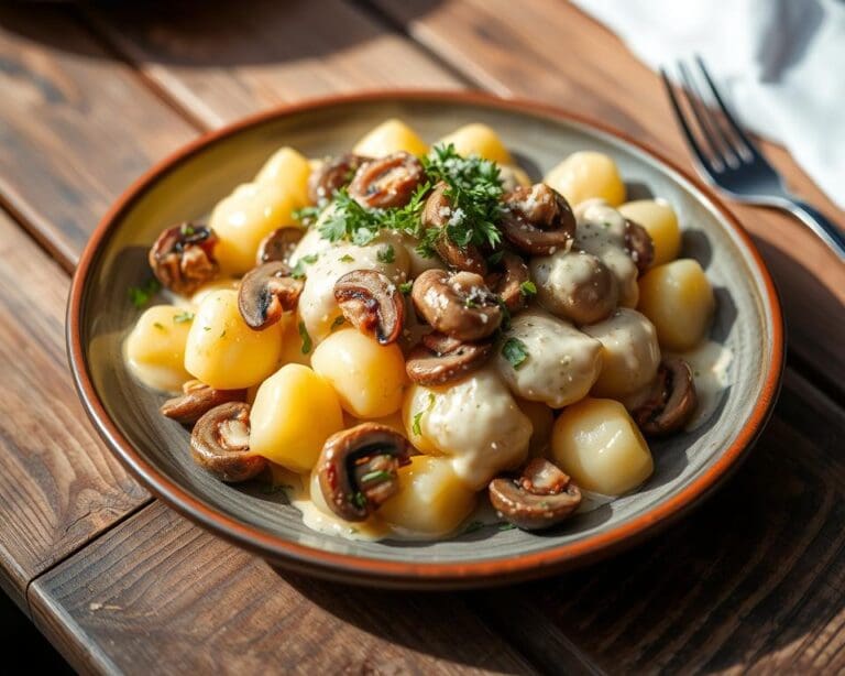 Gnocchi met paddenstoelen en een romige saus