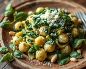 Gnocchi met spinazie en een romige pesto