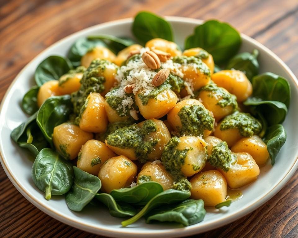 Gnocchi met spinazie en romige pesto recept