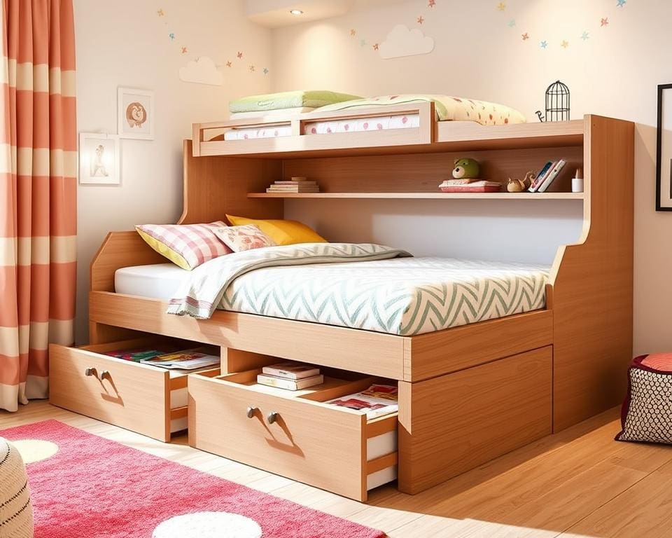 Kinderbed met geïntegreerde opbergruimte