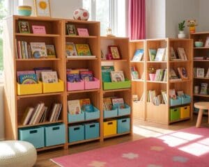 Kinderboekenrekken met geïntegreerde opbergbakken