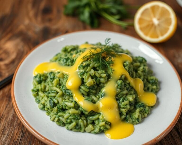 Risotto met spinazie en een citroen-dille saus