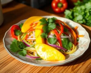 Thaise salade met mango, koriander en een pittige saus