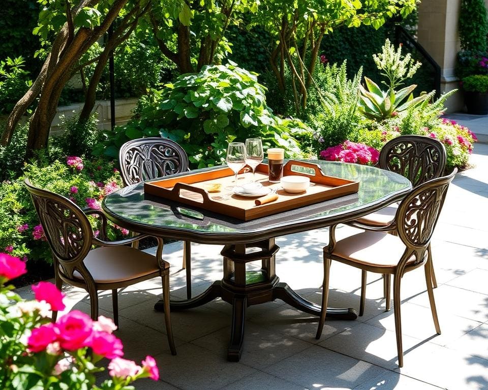 Tuintafels met een uitneembaar dienblad