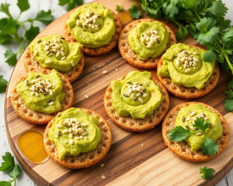 Volkoren crackers met avocado en geroosterde sesam