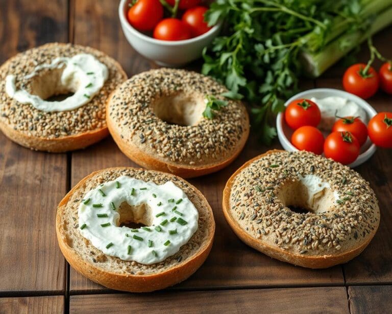 Volkoren zuurdesem bagels met kruidenroomkaas