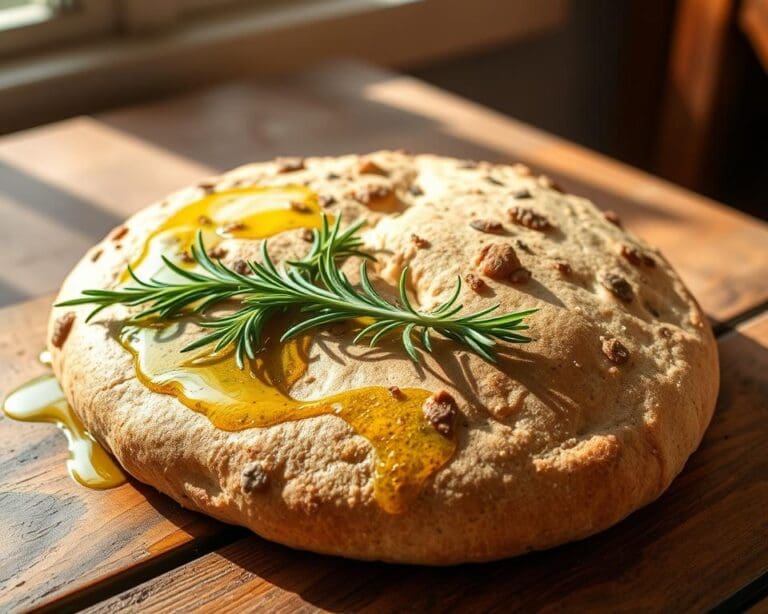 Volkoren zuurdesem focaccia met olijfolie en rozemarijn