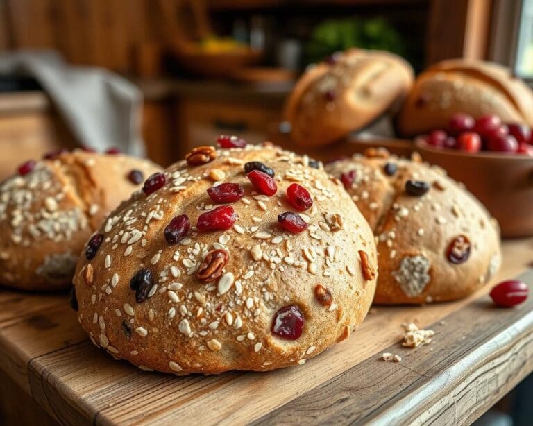 Volkoren zuurdesembroodjes met cranberry’s en noten