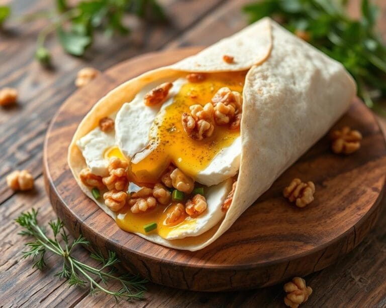 Wrap met geitenkaas, honing en walnoten