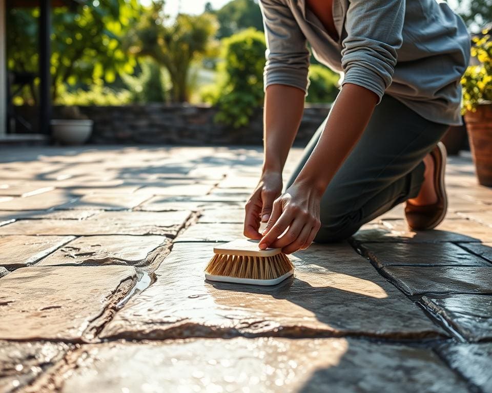 reinigen van natuurstenen terras