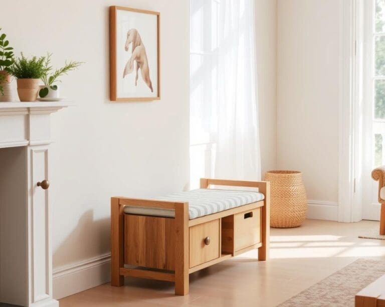 Houten sidetable en opbergpbankje voor een warme uitstraling