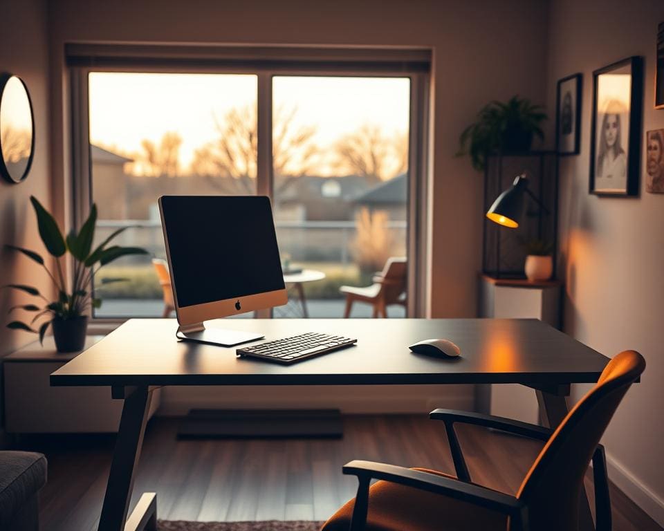 ergonomische thuiswerkplek met focus op schermhoogte optimaliseren