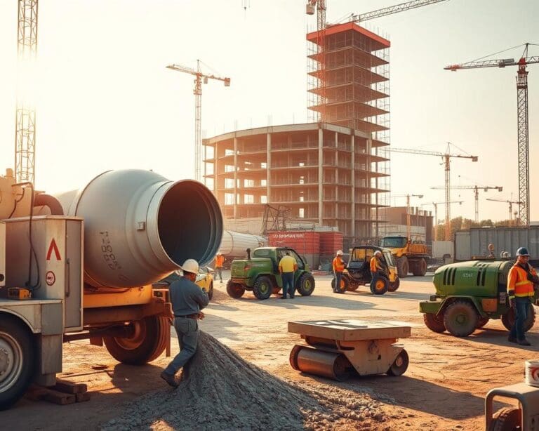 Betonmixers en trilnaalden voor bouwplaatsen