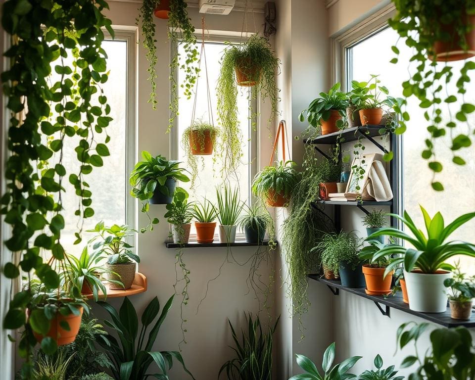 verticale tuinen en hangplanten in kleine ruimtes