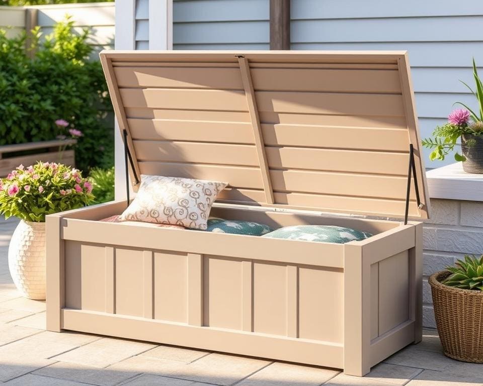 Wat maakt een opbergbox handig voor tuinkussens en gereedschap?