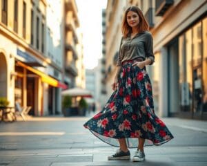lange rok met sneakers